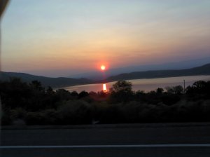 Sunrise through the smoke at Lake Topaz. Yuk!